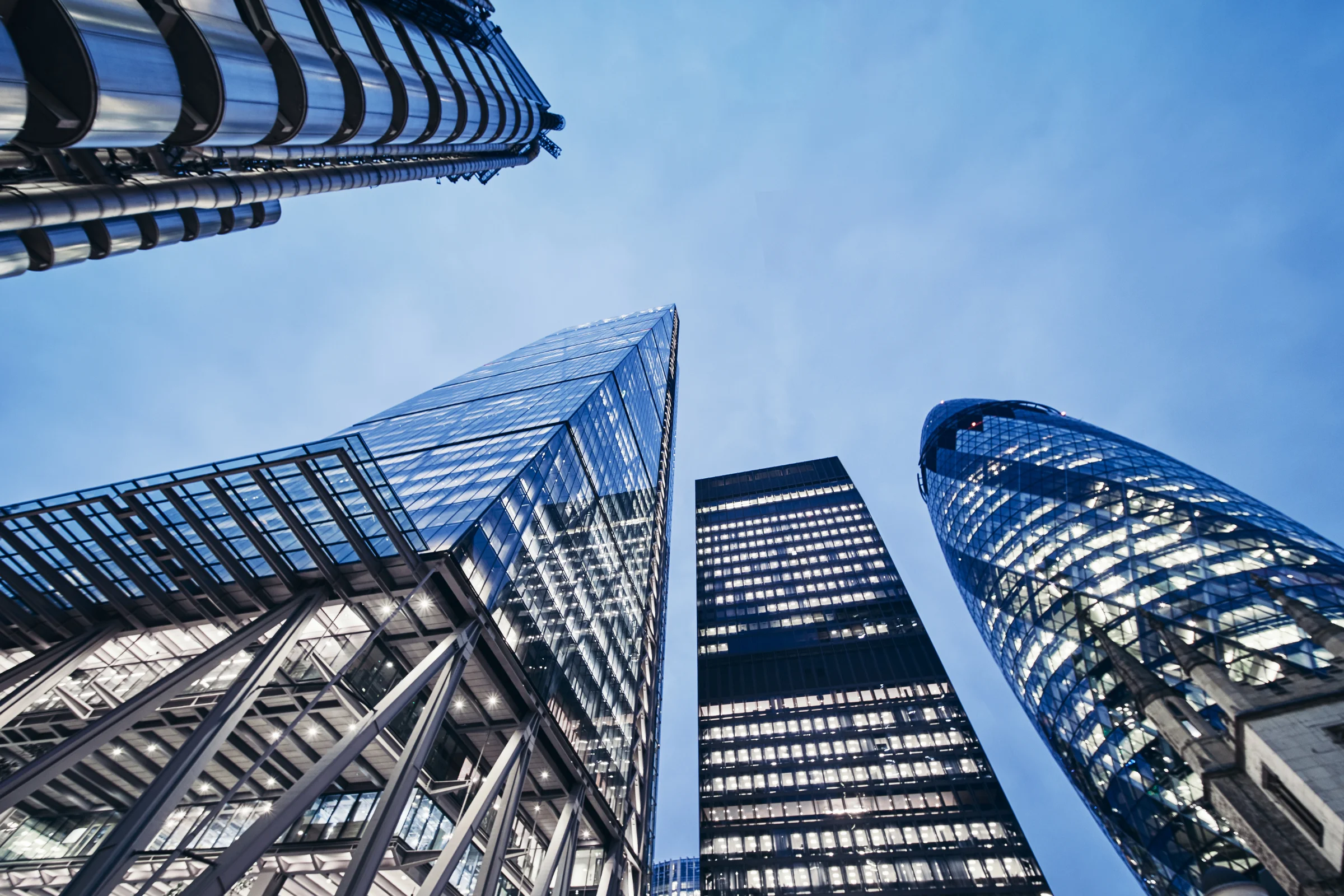 London skyscrapers against blue sky